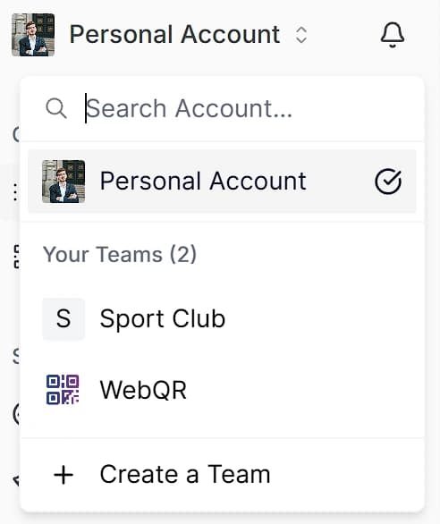 Team workspace selector